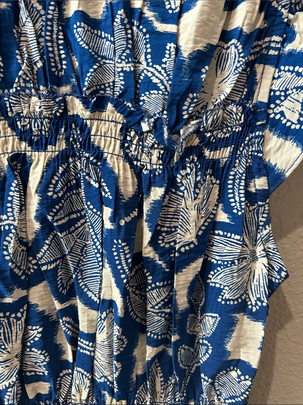 Time and Tru Blue and White Floral Smocked Peplum Top - Picture 5 of 8
